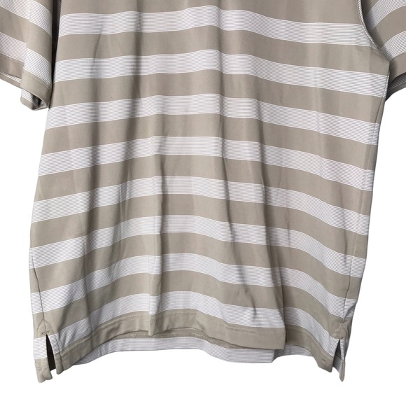 Under Armour UA Polo Golf Shirt Short Sleeve Tan Cream Stripes Men’s Large - Picture 5 of 11